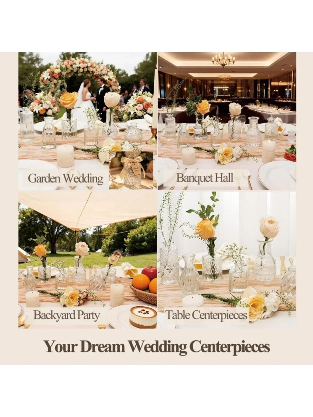 Set of 12 Clear Glass Bud Vases - Small Flower Centerpieces for Weddings